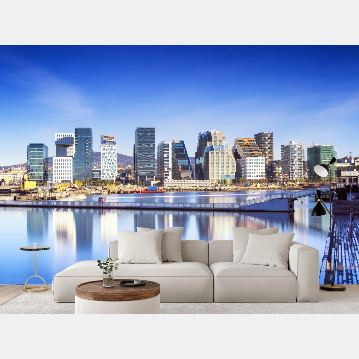 Fototapete moderne ufer skyline mit spiegelungen – Wallnifity®
