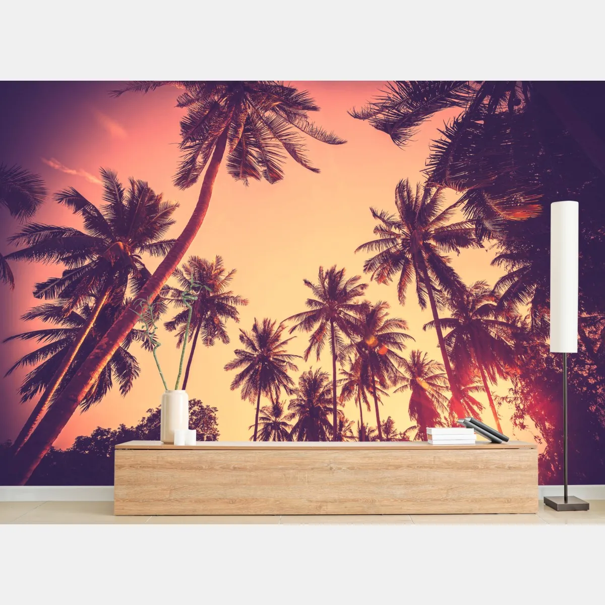 Fototapete vintage tropischer sonnenuntergang mit palmen – Wallnifity®