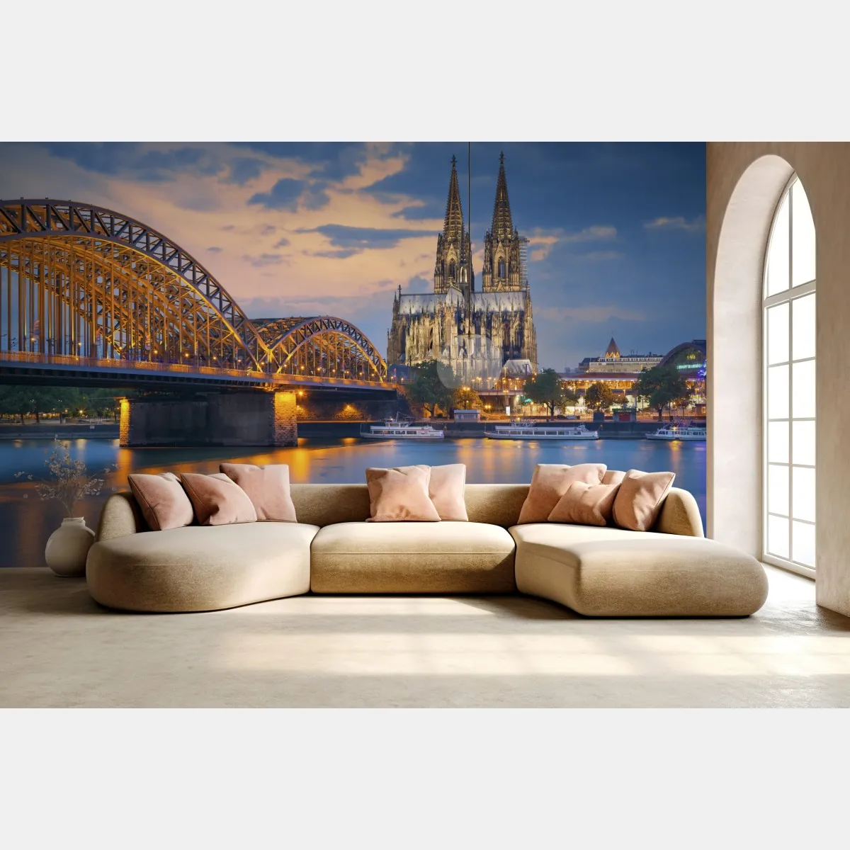 Fototapete Kölner Dom und Hohenzollernbrücke bei dämmerung – Wallnifity®