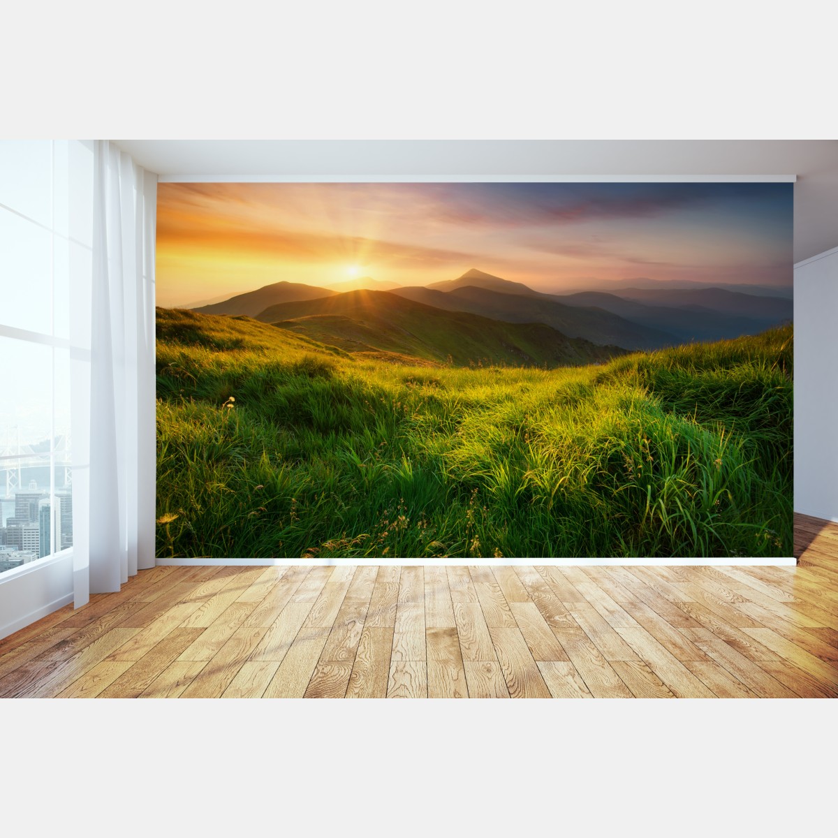 Fototapete sonnenaufgang über dem smaragdgrünen bergtal – Wallnifity®