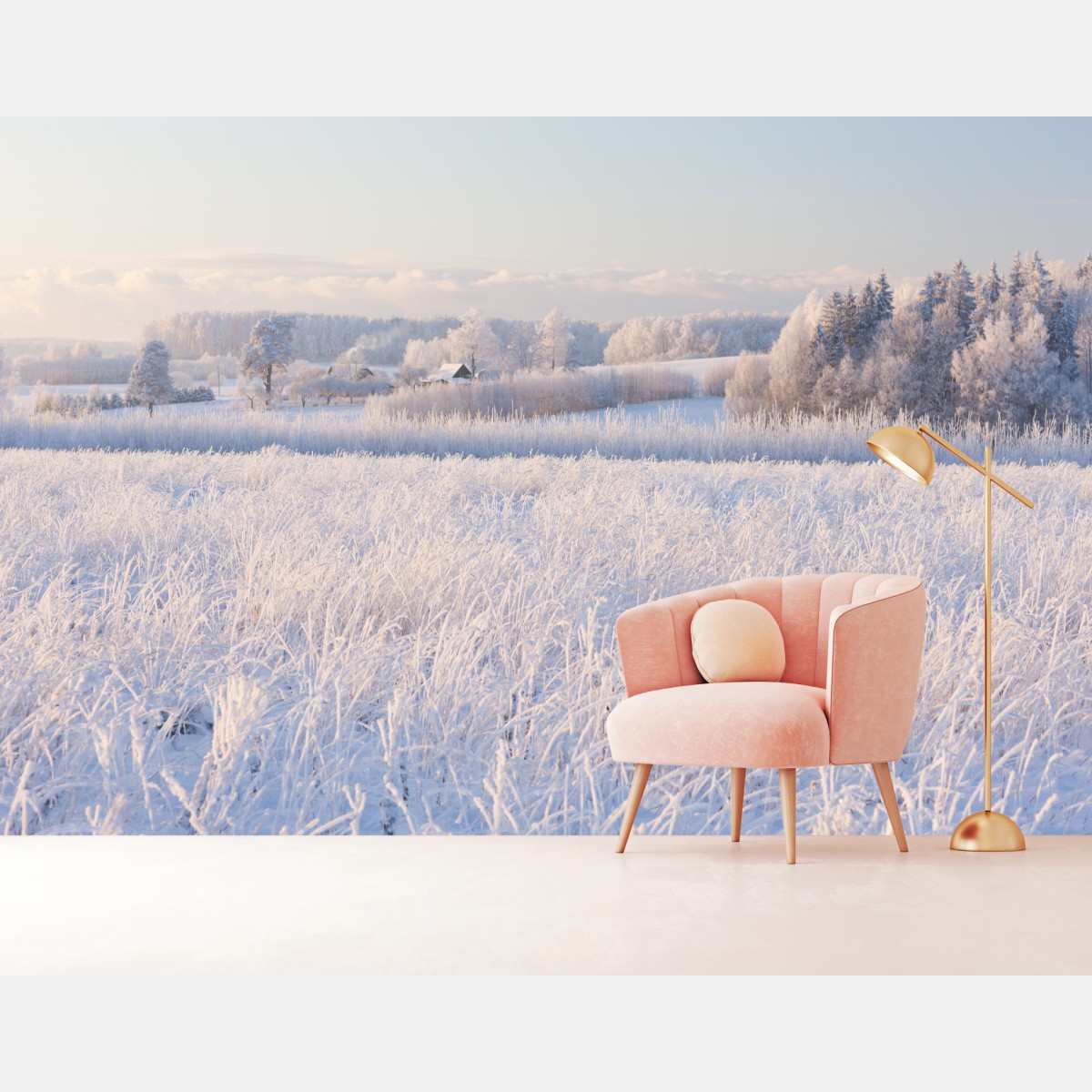 Fototapete wiese mit reif im morgenlicht – Wallnifity®