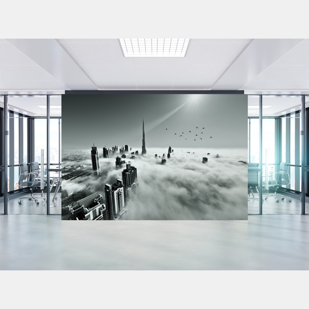Fototapete neblige skyline von Dubai über den wolken – Wallnifity®