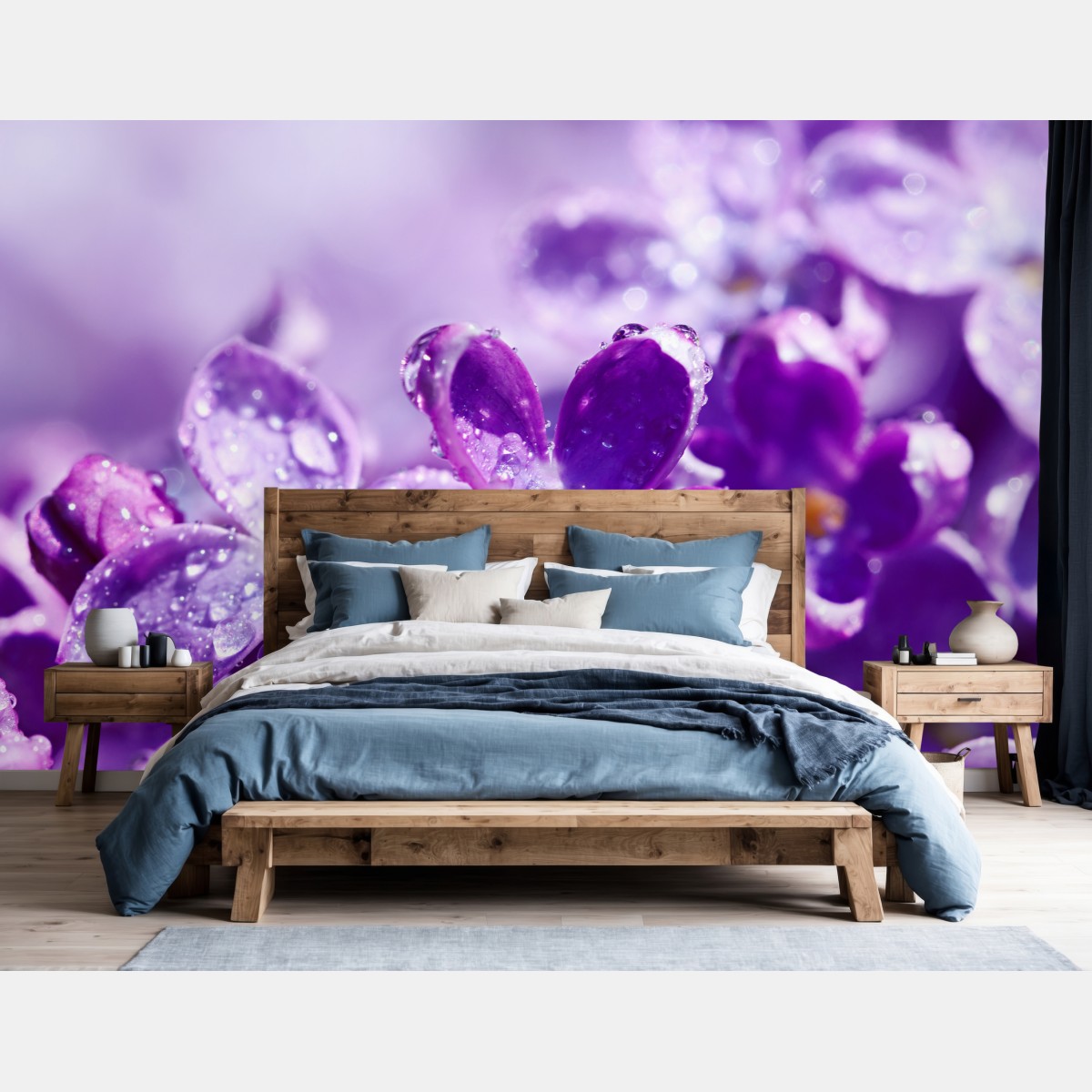 Fototapete lila fliederblüte mit tau – Wallnifity®
