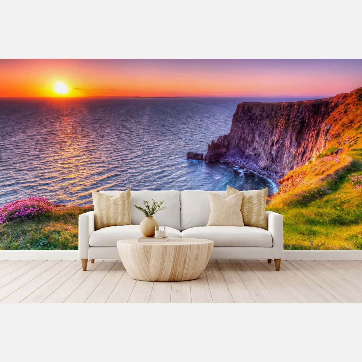 Fototapete sonnenuntergang über zerklüfteten küstenklippen – Wallnifity®