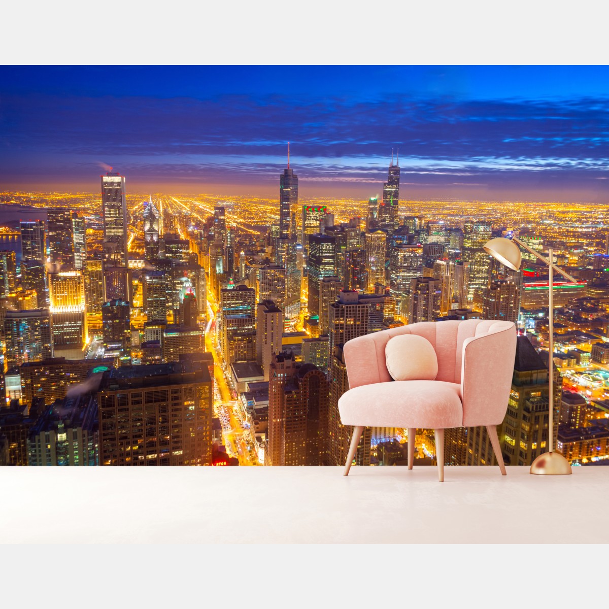 Fototapete Chicago nächtliche skyline panorama – Wallnifity®