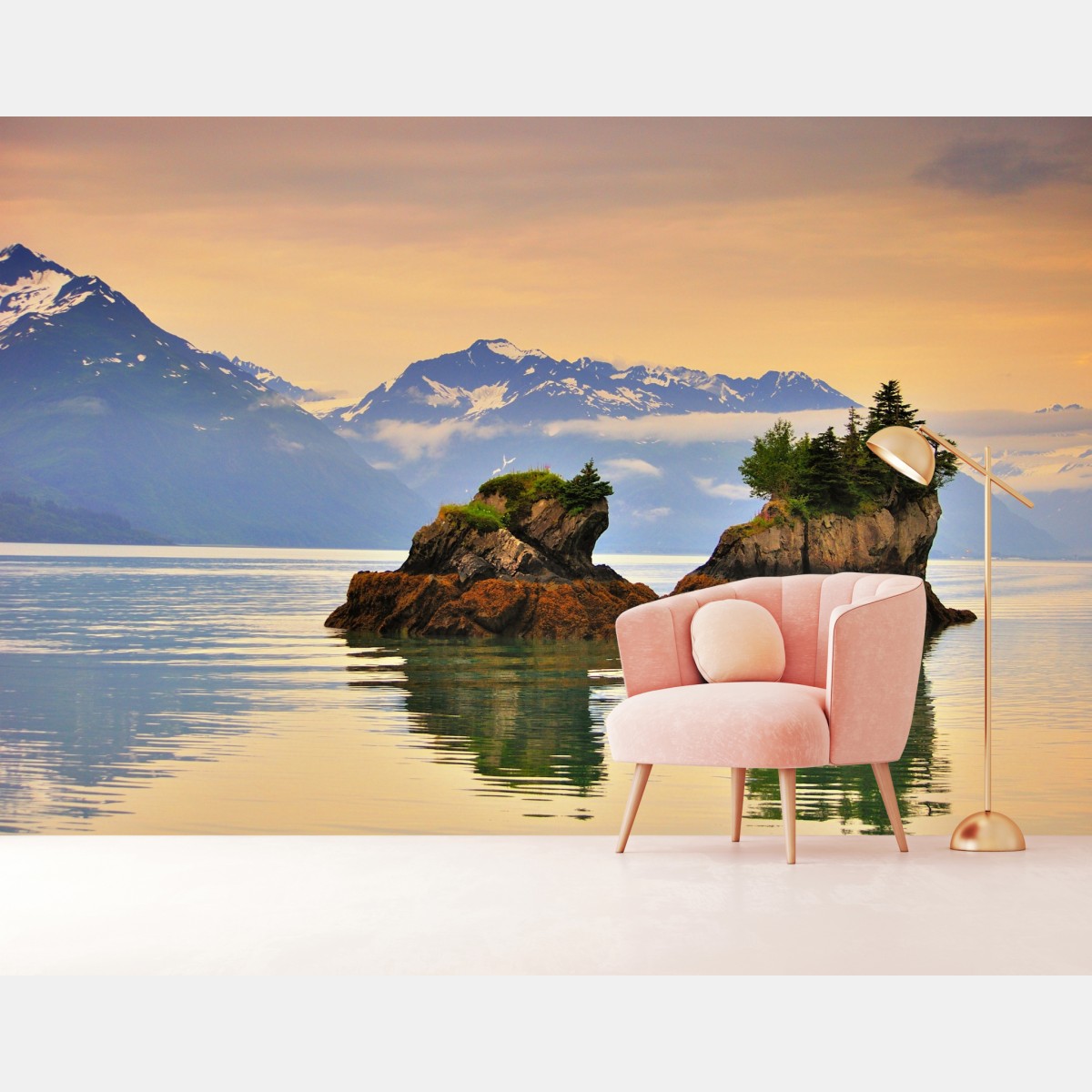 Fototapete ruhige inselspiegelungen bei sonnenuntergang – Wallnifity®