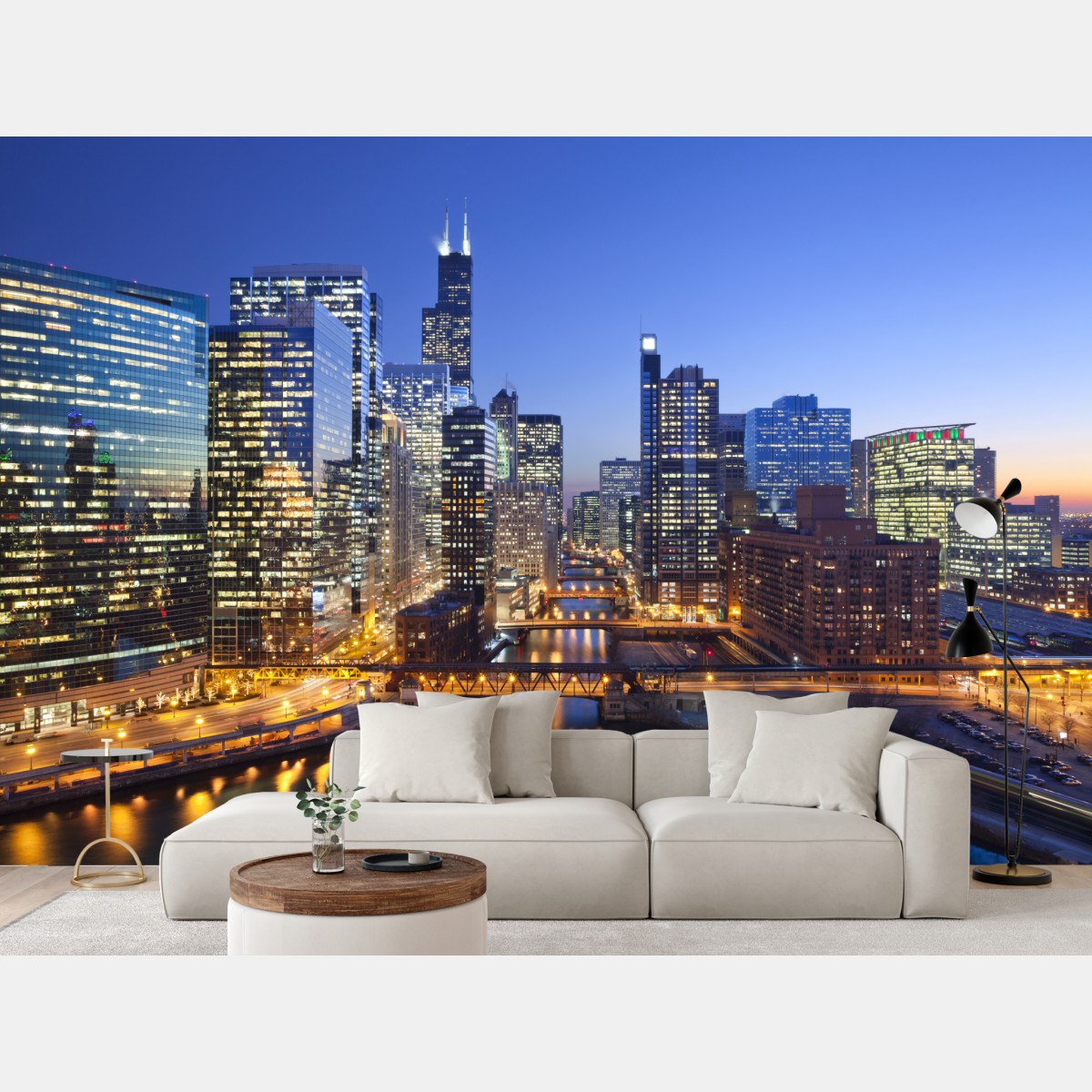 Fototapete Chicago skyline bei dämmerung – Wallnifity®