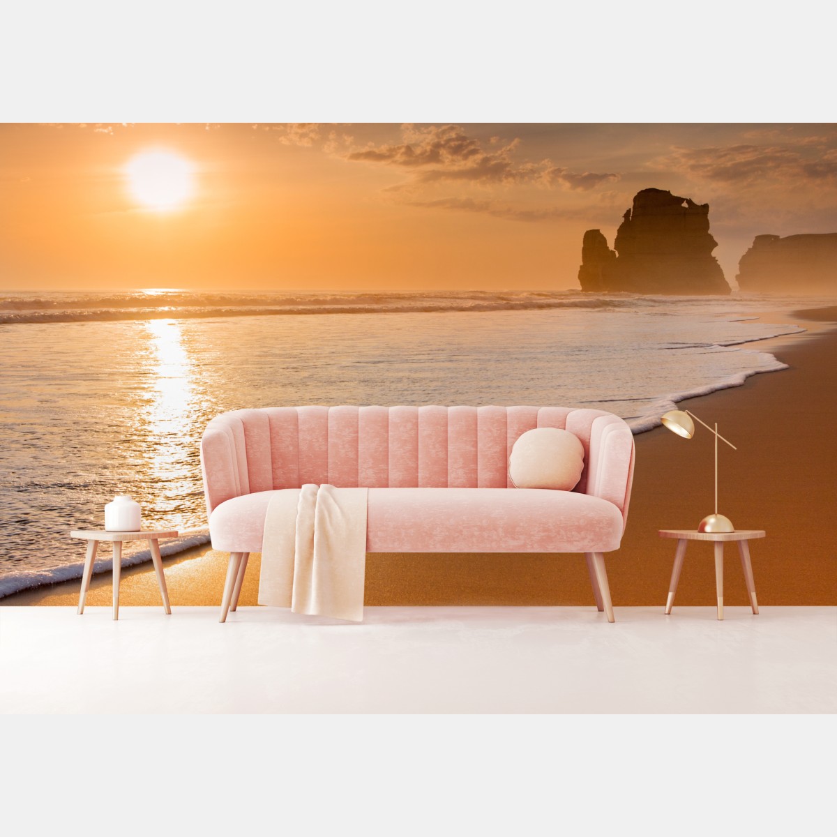 Fototapete goldener sonnenuntergang am strand – Wallnifity®