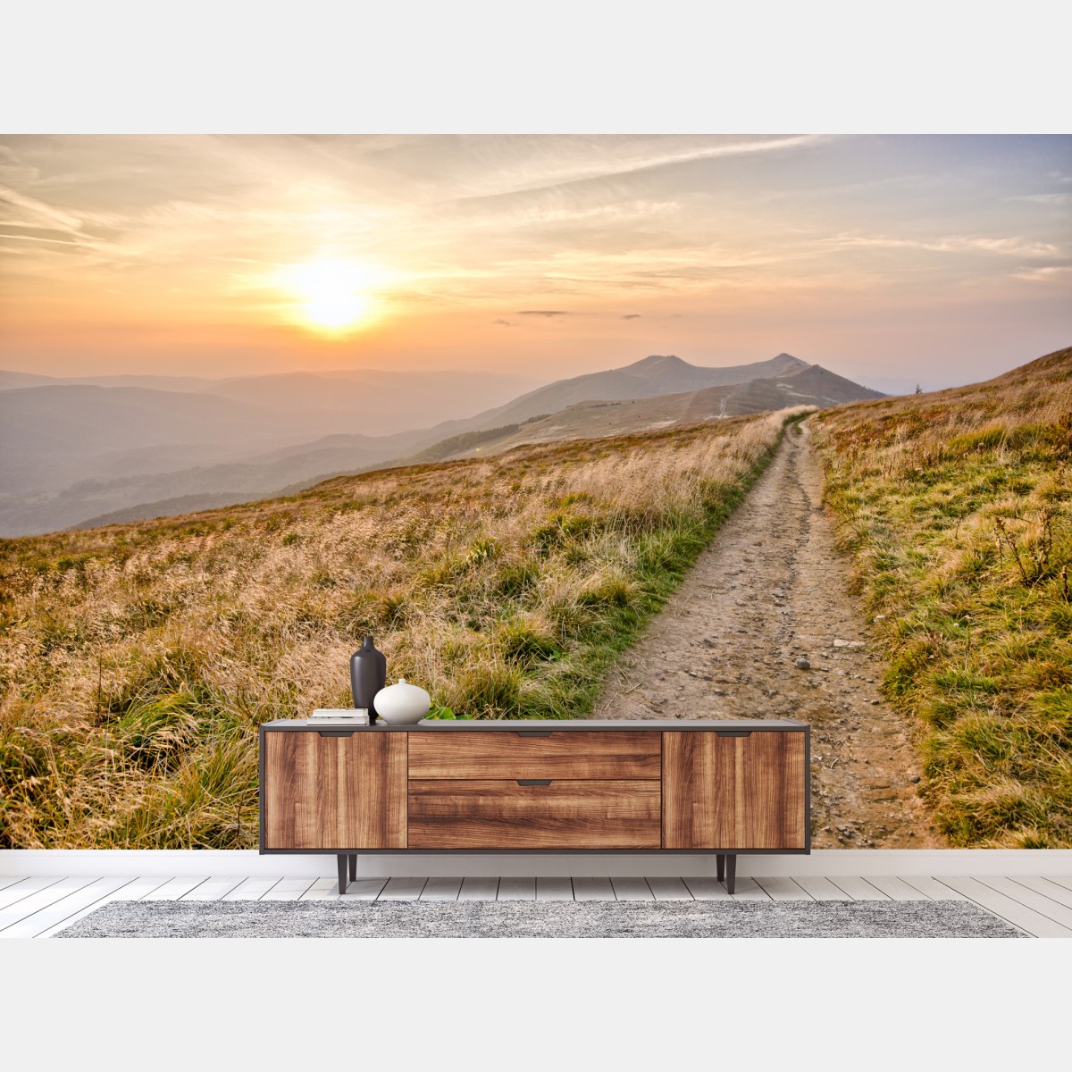 Fototapete wanderpfad bei sonnenuntergang in Bieszczady – Wallnifity®