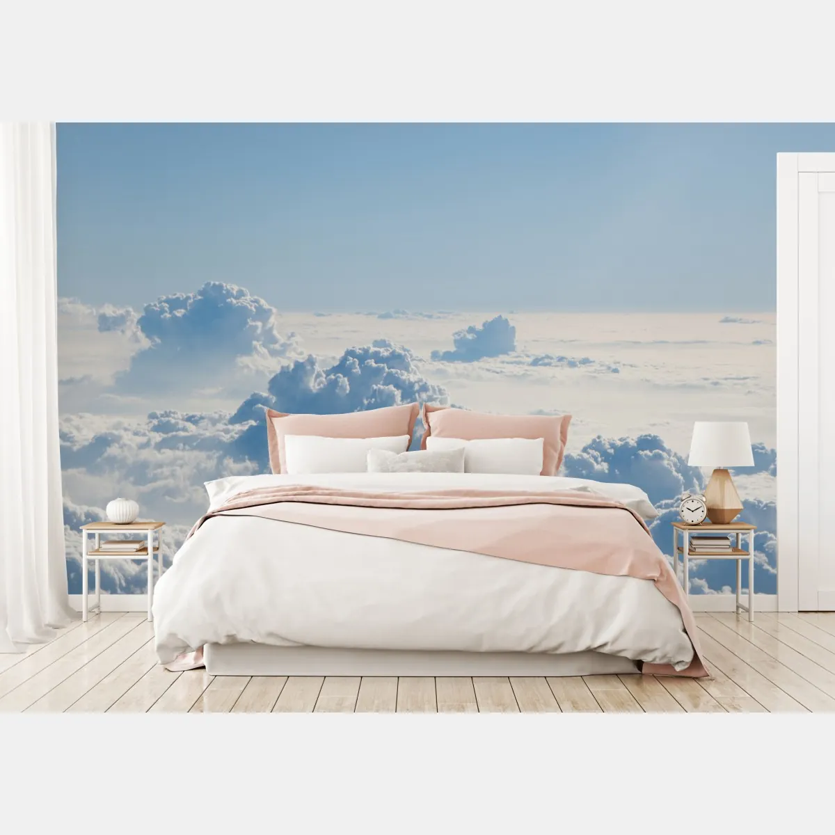 Fototapete luftige wolkenlandschaft im soften blau – Wallnifity®