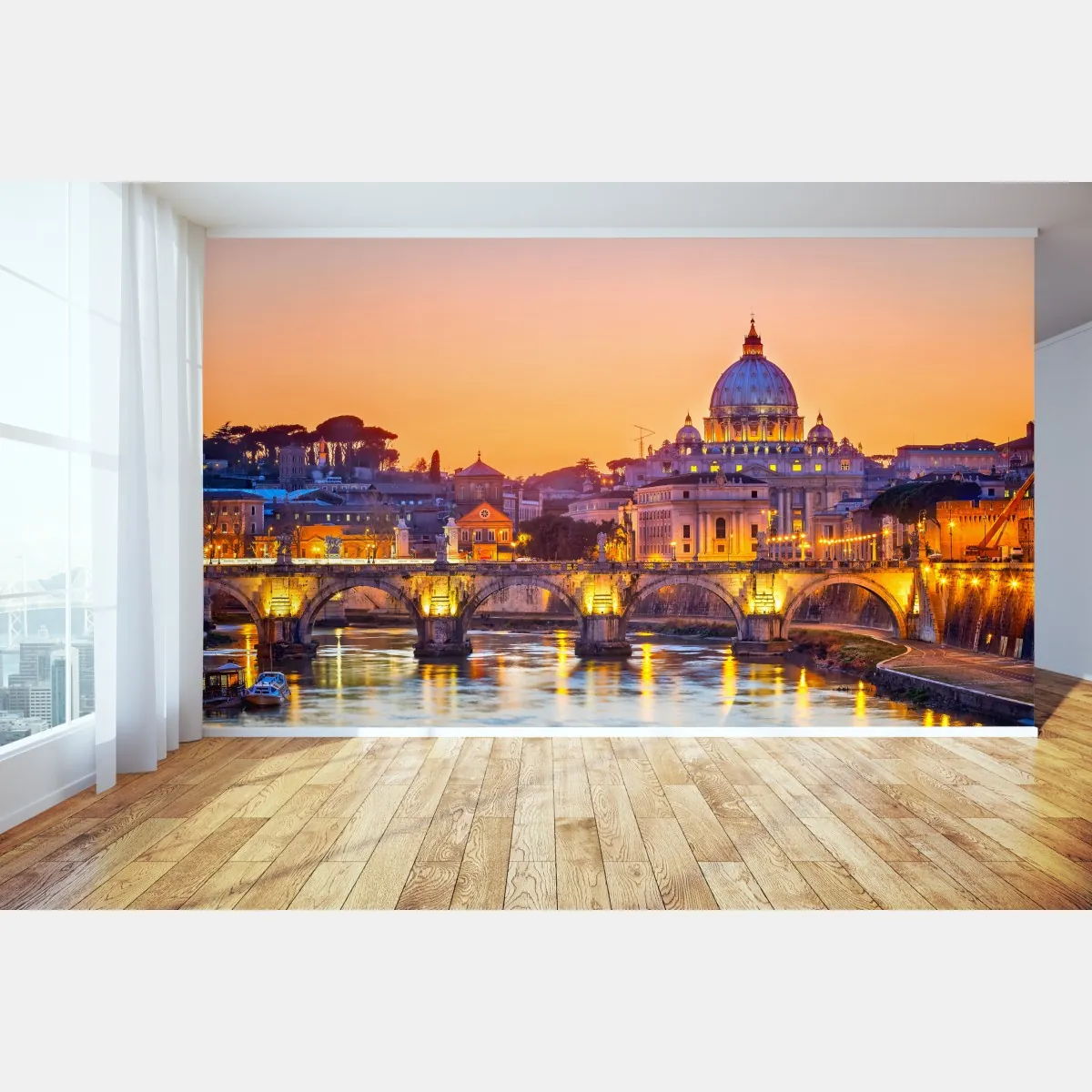 Fototapete sonnenuntergang über dem Petersdom und dem Tiber – Wallnifity®