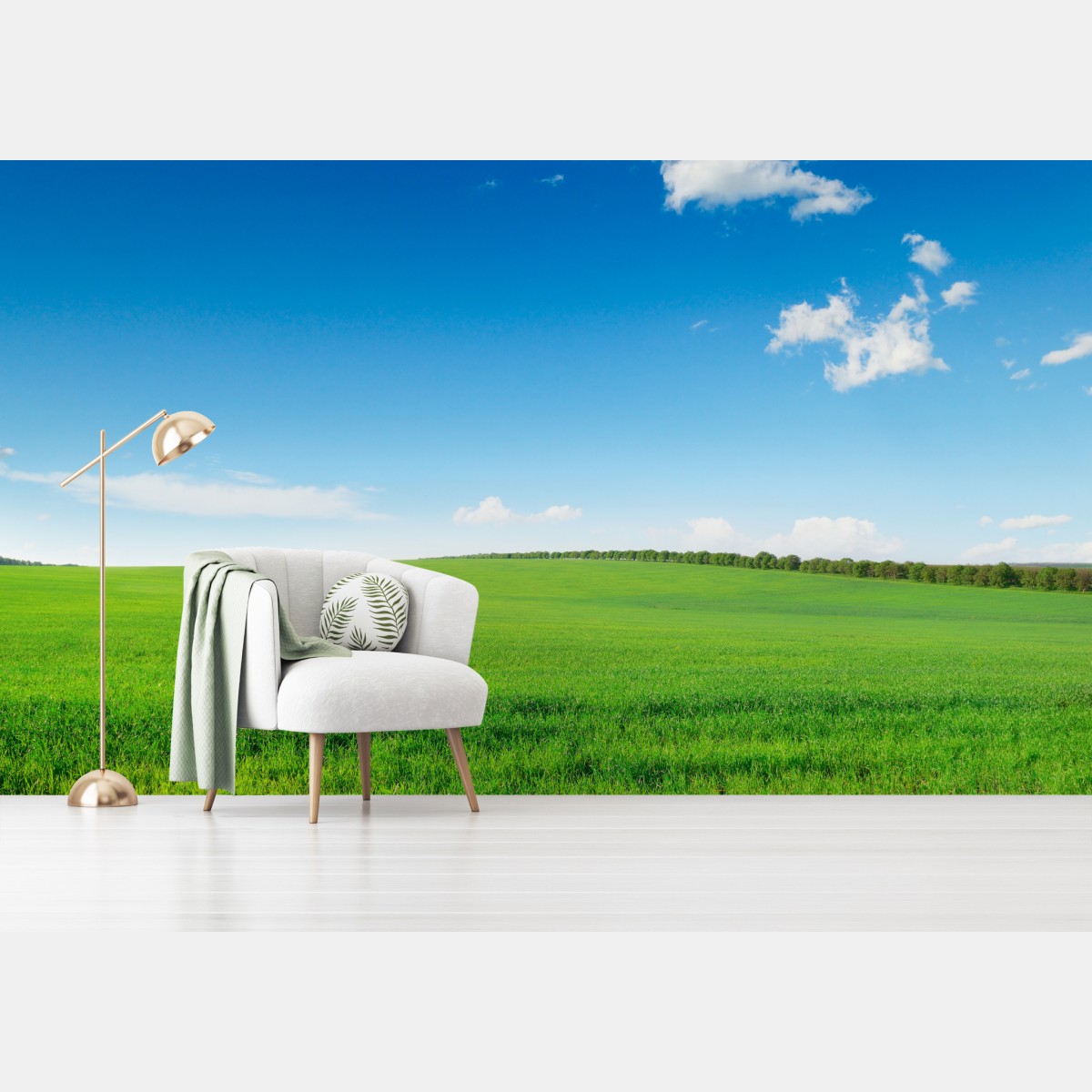 Fototapete ruhige grüne wiese unter blauem himmel – Wallnifity®