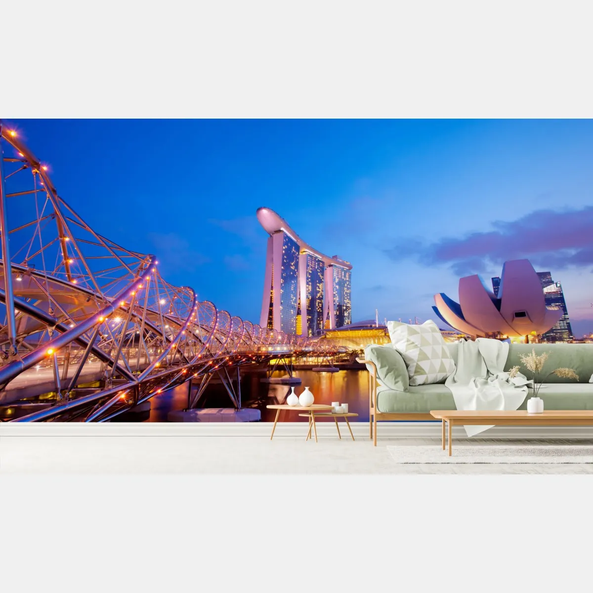 Fototapete stadtbild Marina Bay bei dämmerung – Wallnifity®