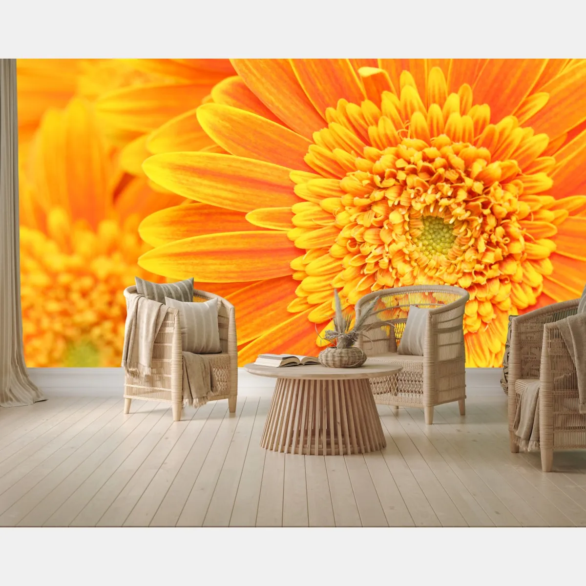 Fototapete leuchtende orange gerbera in makro – Wallnifity®
