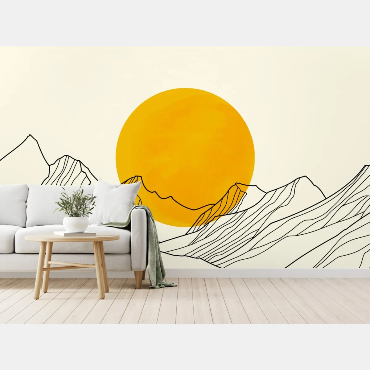 Fototapete goldene sonne über minimalistischen bergen – Wallnifity®