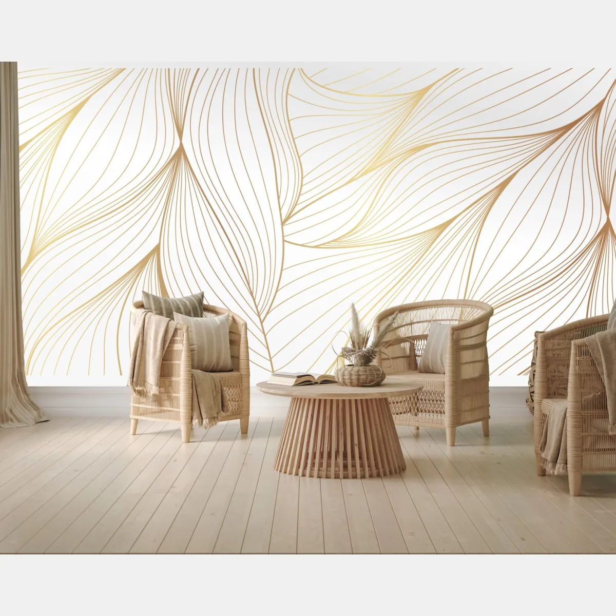 Fototapete goldene fließende linien abstraktes design – Wallnifity®