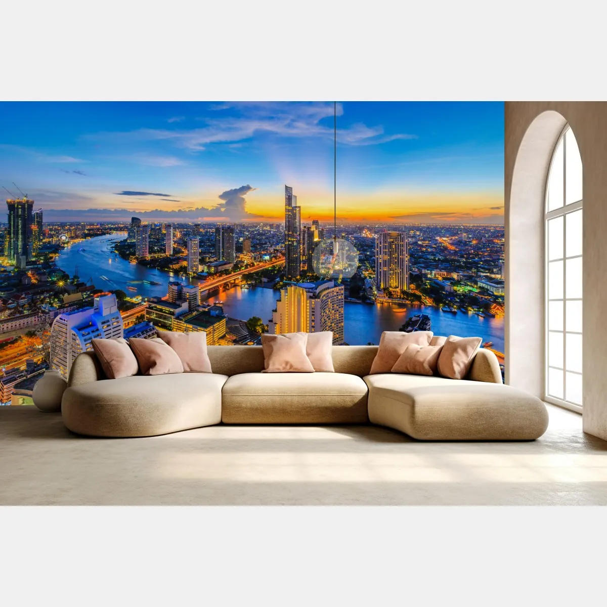 Fototapete lebendige stadtskyline bei dämmerung – Wallnifity®