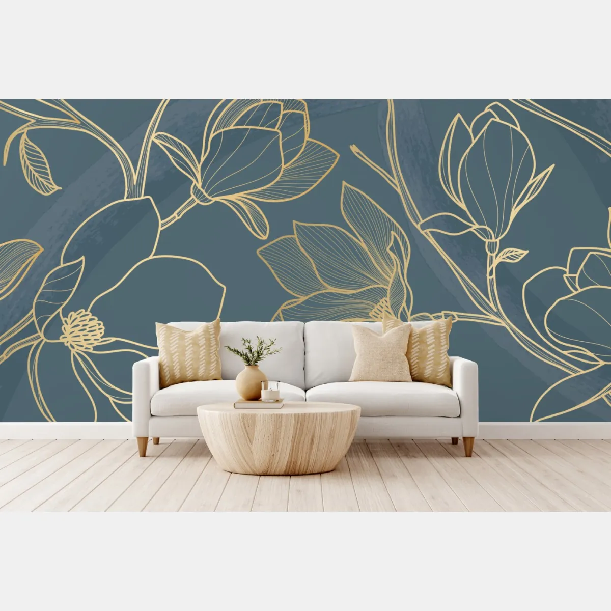 Fototapete goldene magnolie auf türkisfarbenem hintergrund – Wallnifity®