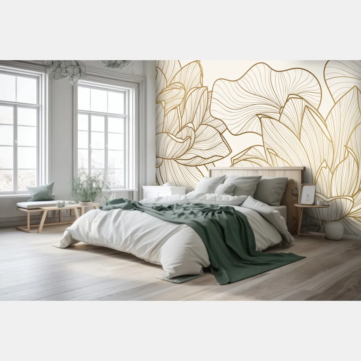 Fototapete elegante goldene linien blumenillustration – Wallnifity®