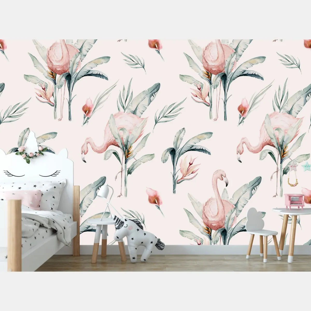 Fototapete aquarell flamingo tropisches muster – Wallnifity®