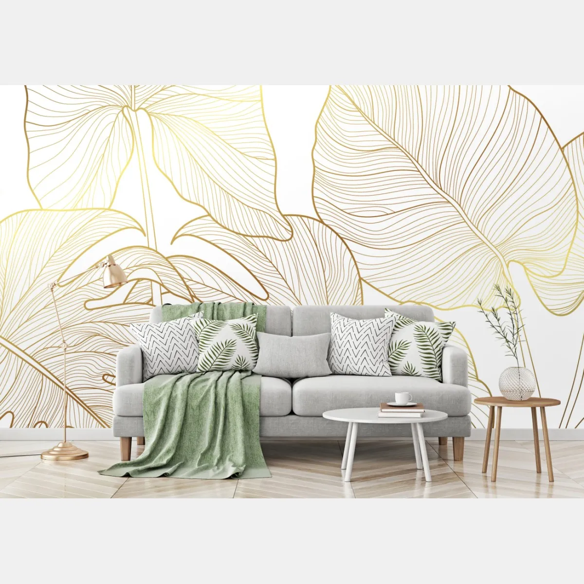 Fototapete goldene botanische blattzeichnung – Wallnifity®