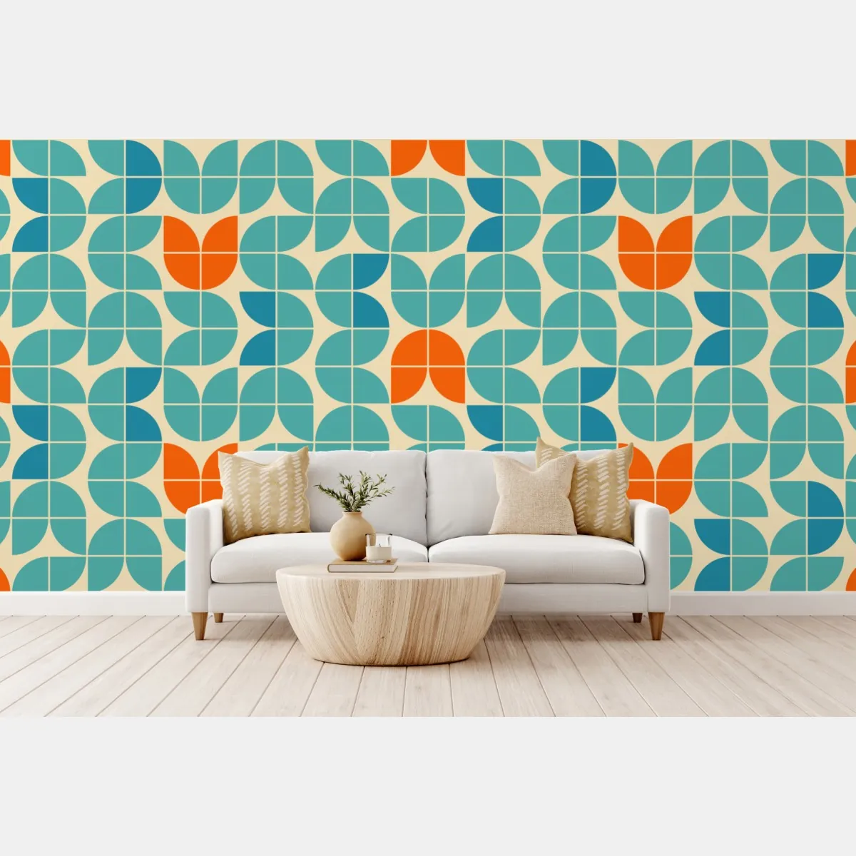 Fototapete retro geometrisches fliesenmuster in türkis und orange – Wallnifity®