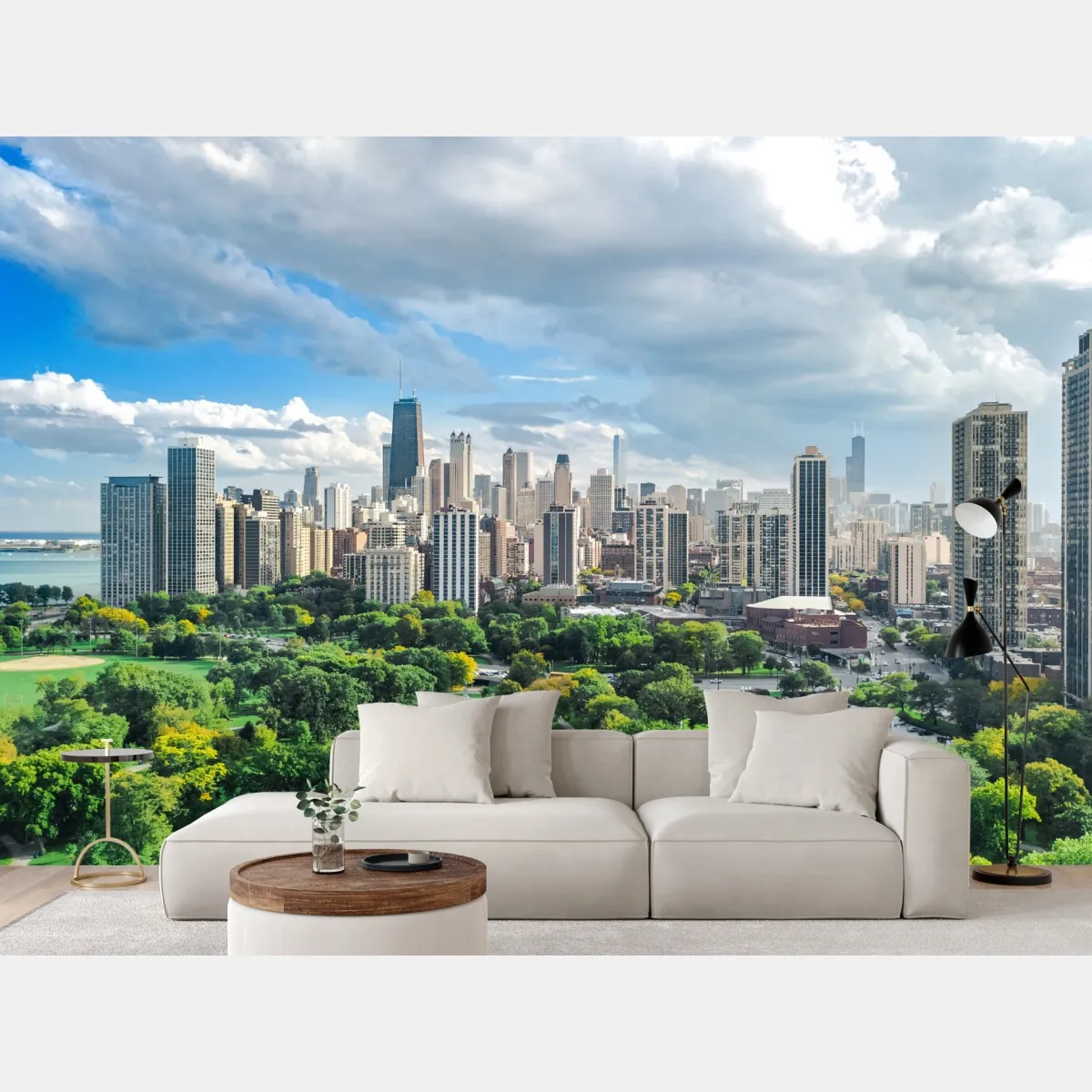 Fototapete stadtpanorama über grünem park – Wallnifity®