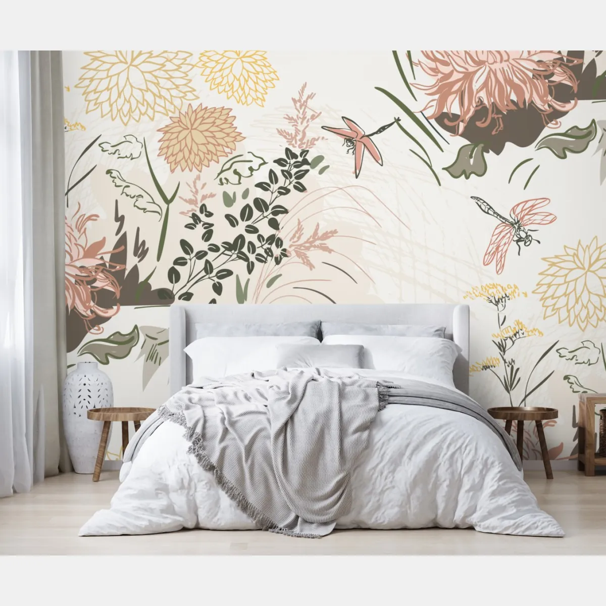 Fototapete zartes pastell-blumenmuster – Wallnifity®
