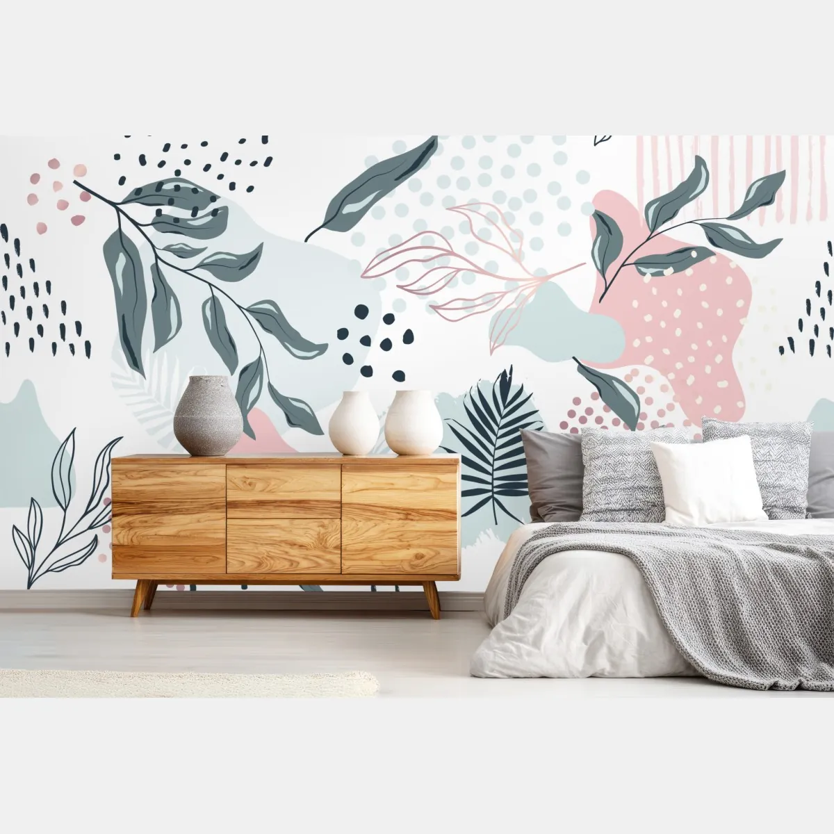 Fototapete pastellfarbenes botanisches abstraktes muster – Wallnifity®