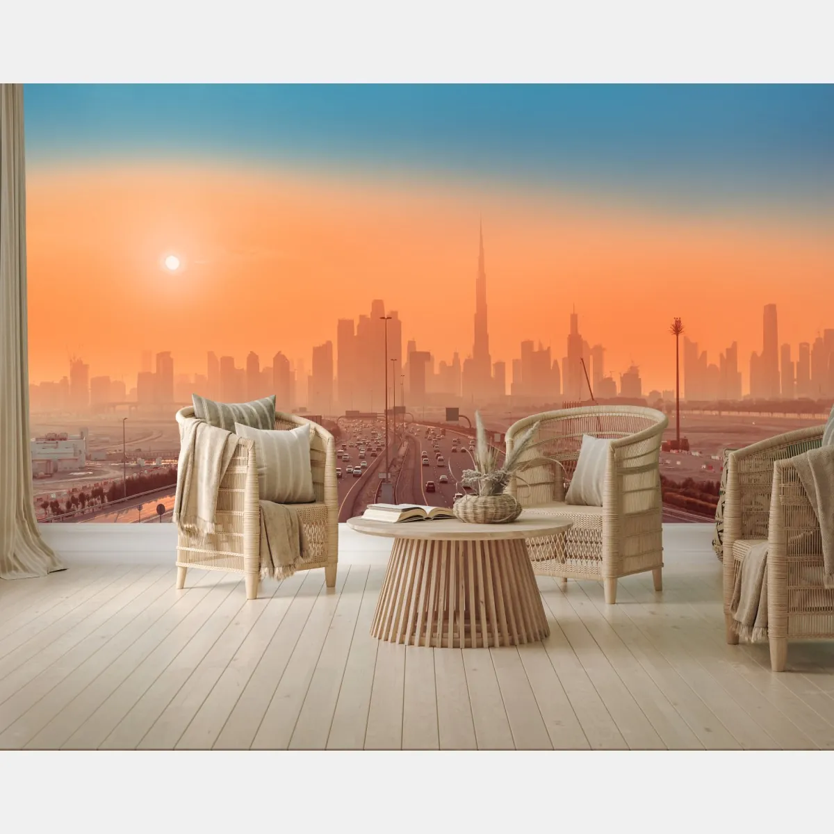 Fototapete Dubai skyline bei sonnenaufgang – Wallnifity®
