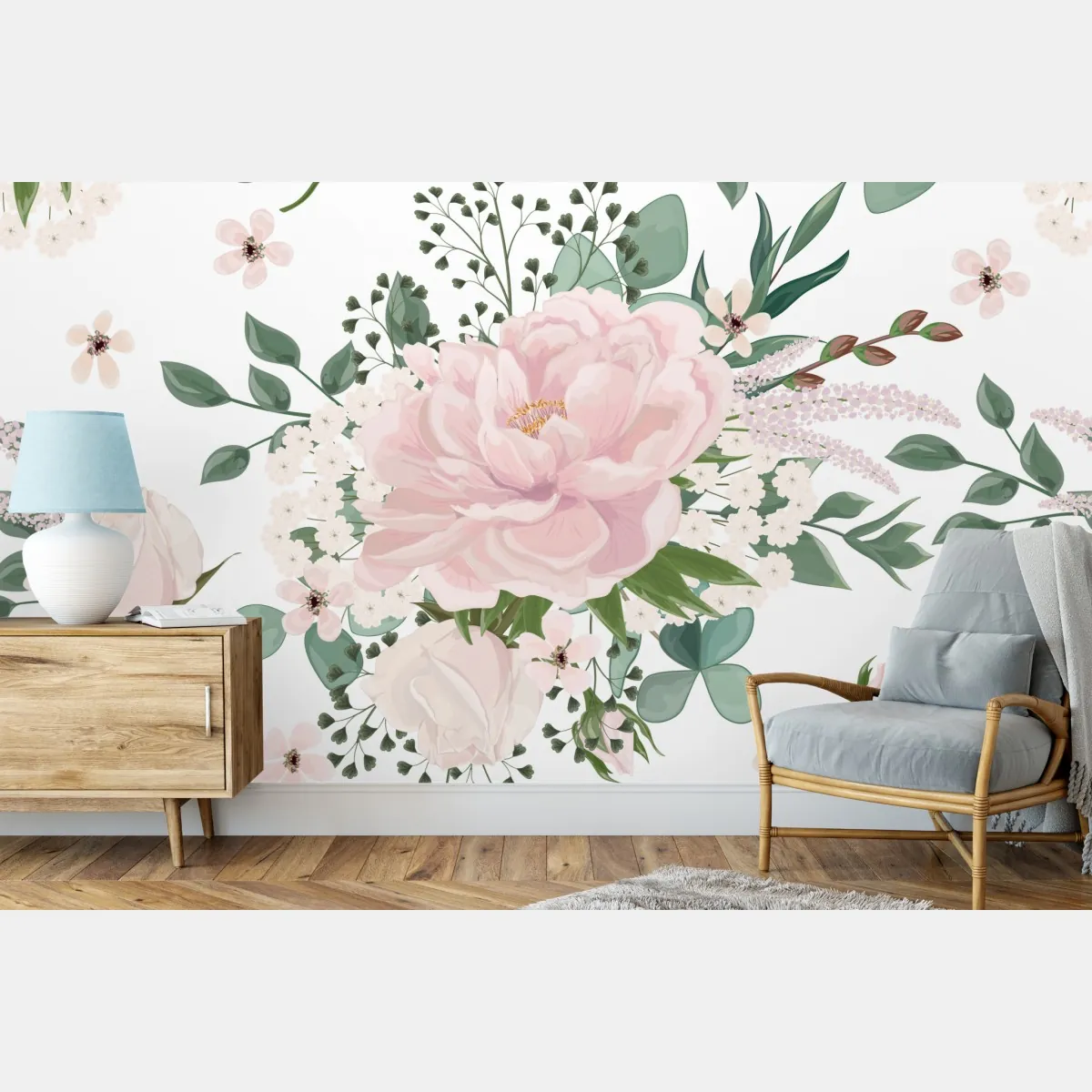 Fototapete zartes rosa pfingstrosenmuster – Wallnifity®