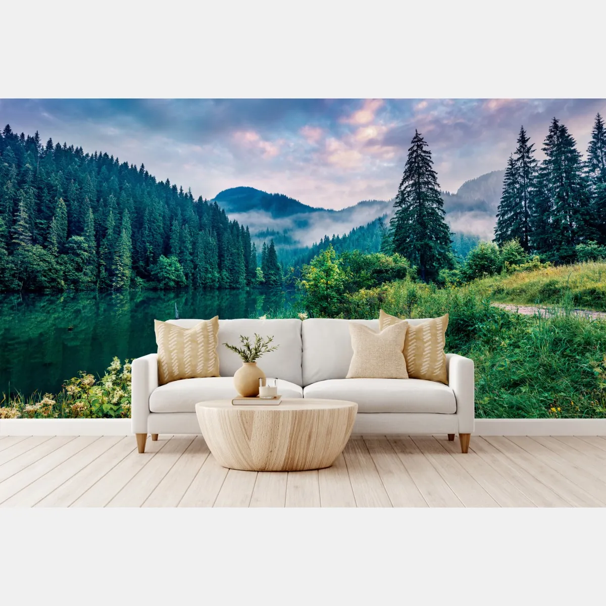 Fototapete nebliger sonnenaufgang über Lacu Rosu – Wallnifity® Fototapete nebliger sonnenaufgang über Lacu Rosu – Wallnifity®