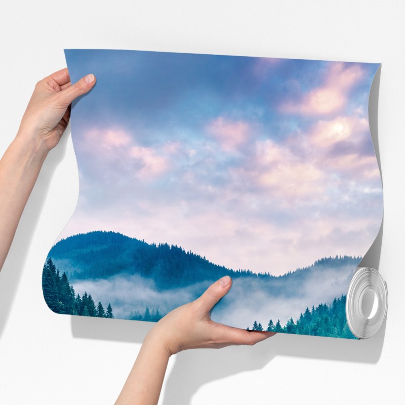 Fototapete nebliger sonnenaufgang über Lacu Rosu – Wallnifity® Fototapete nebliger sonnenaufgang über Lacu Rosu – Wallnifity®