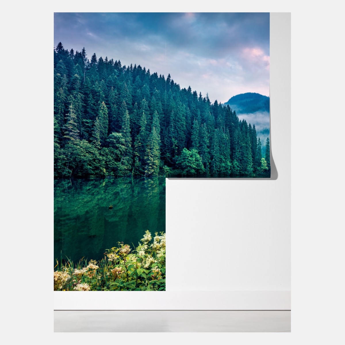 Fototapete nebliger sonnenaufgang über Lacu Rosu – Wallnifity® Fototapete nebliger sonnenaufgang über Lacu Rosu – Wallnifity®