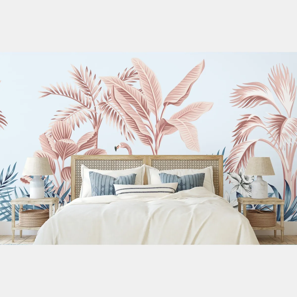Fototapete pastell tropischer flamingo garten – Wallnifity®