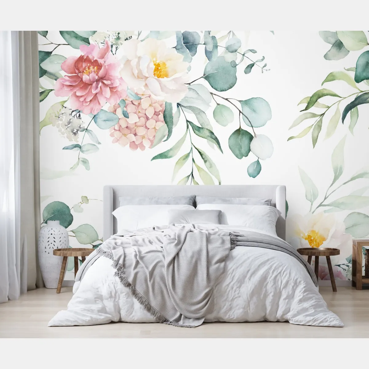 Fototapete zarter aquarellblumenstrauß – Wallnifity®