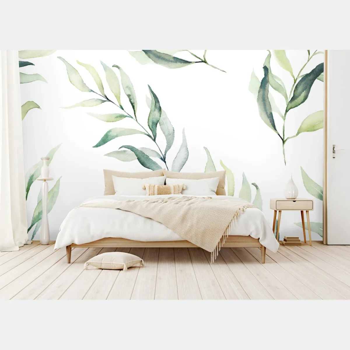 Fototapete sanftes aquarellmuster mit eukalyptusblättern – Wallnifity®
