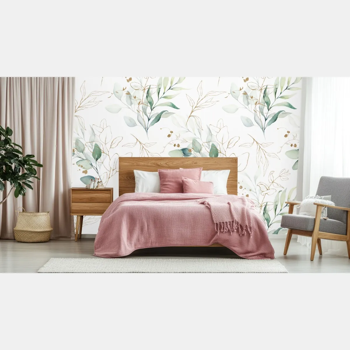 Fototapete sanftes eukalyptus aquarellmuster – Wallnifity®