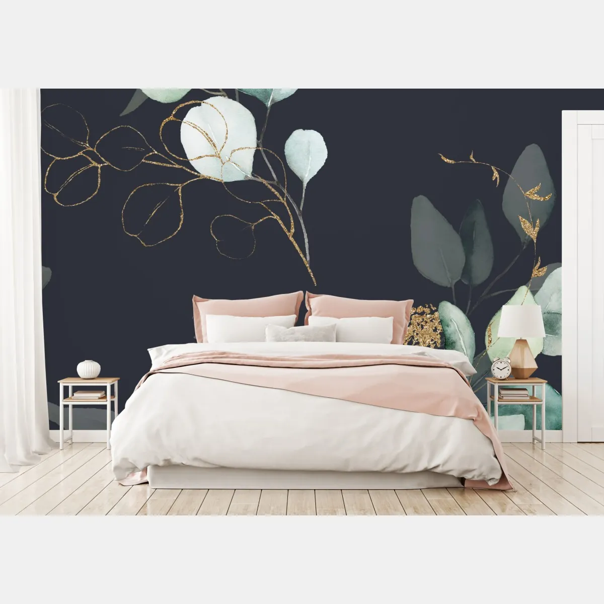 Fototapete eukalyptus aquarellblätter auf dunklem hintergrund – Wallnifity®