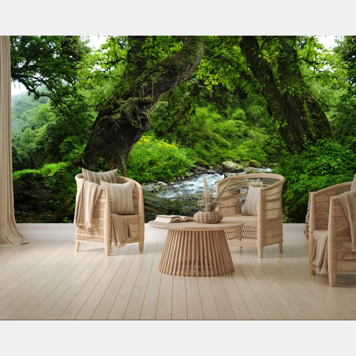 Fototapete moosiger waldbach panorama – Wallnifity®