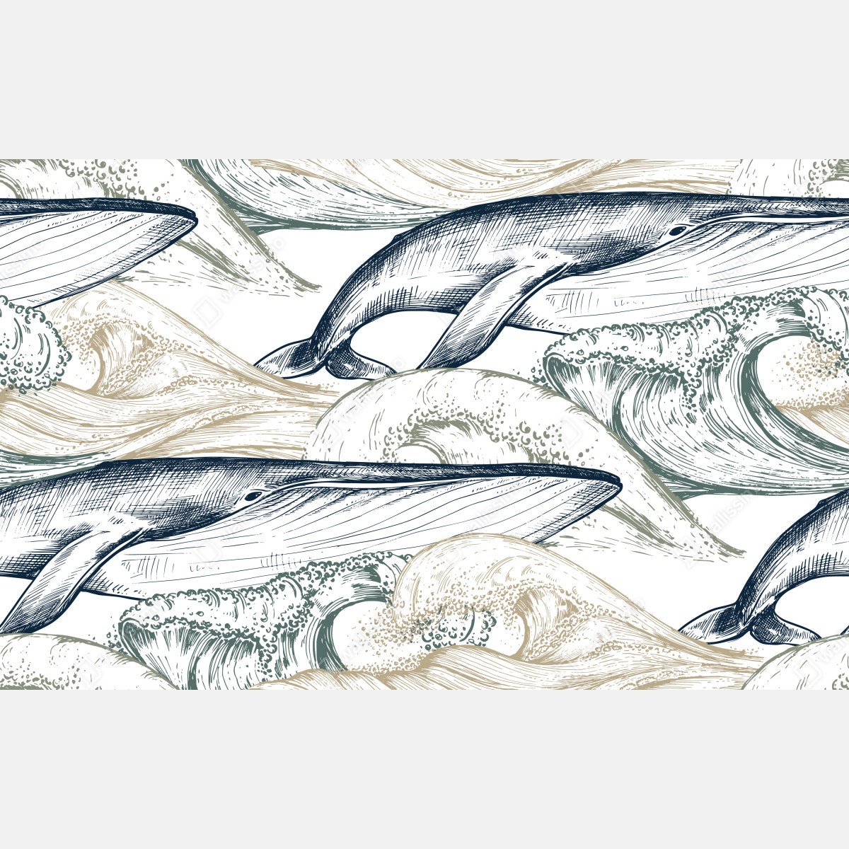 Fototapete handgezeichnete wale und ozeanwellen – Wallnifity® Fototapete handgezeichnete wale und ozeanwellen – Wallnifity®