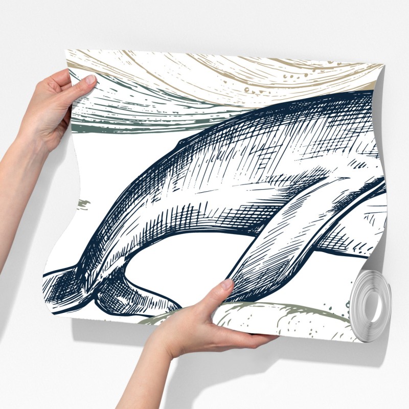 Fototapete handgezeichnete wale und ozeanwellen – Wallnifity® Fototapete handgezeichnete wale und ozeanwellen – Wallnifity®