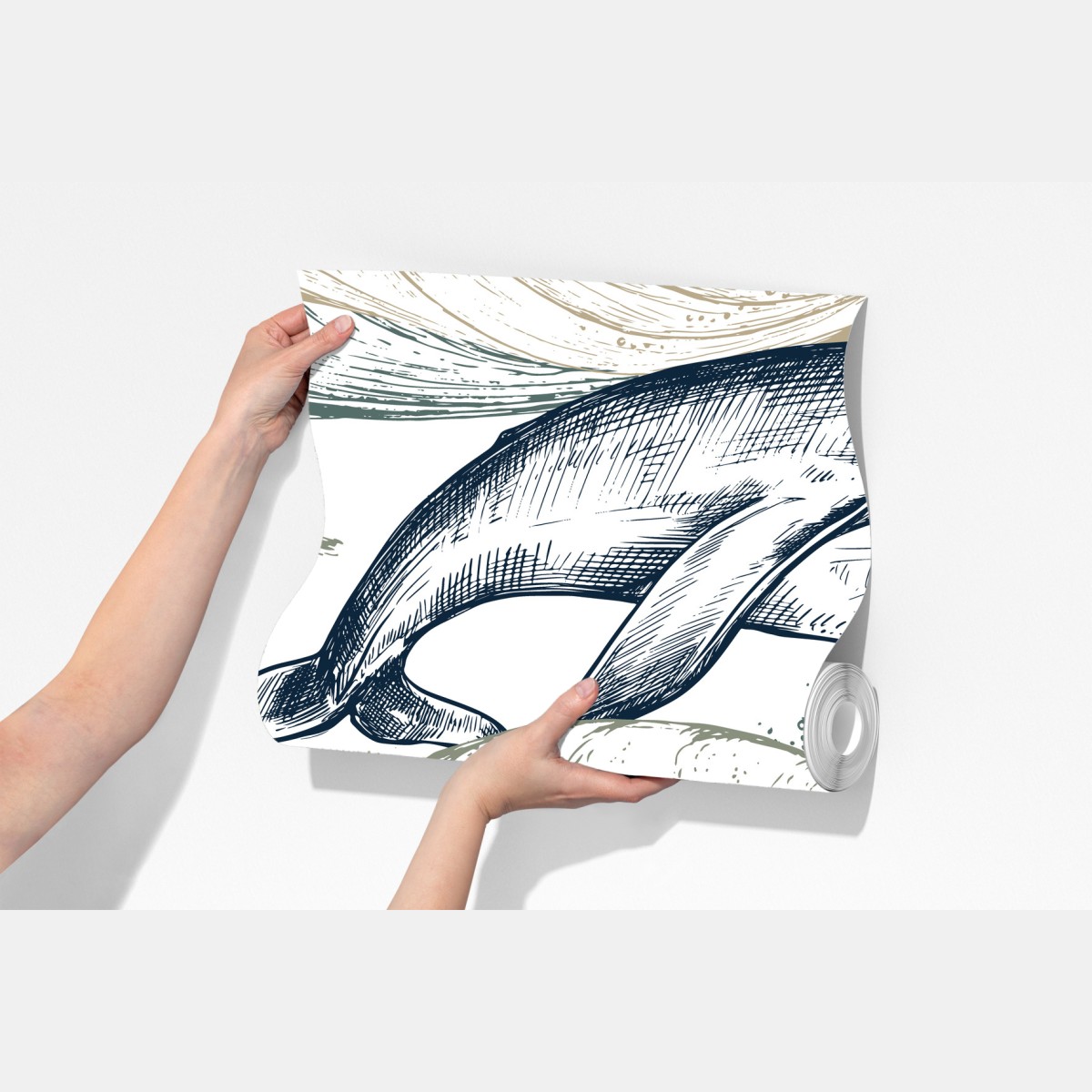 Fototapete handgezeichnete wale und ozeanwellen – Wallnifity® Fototapete handgezeichnete wale und ozeanwellen – Wallnifity®