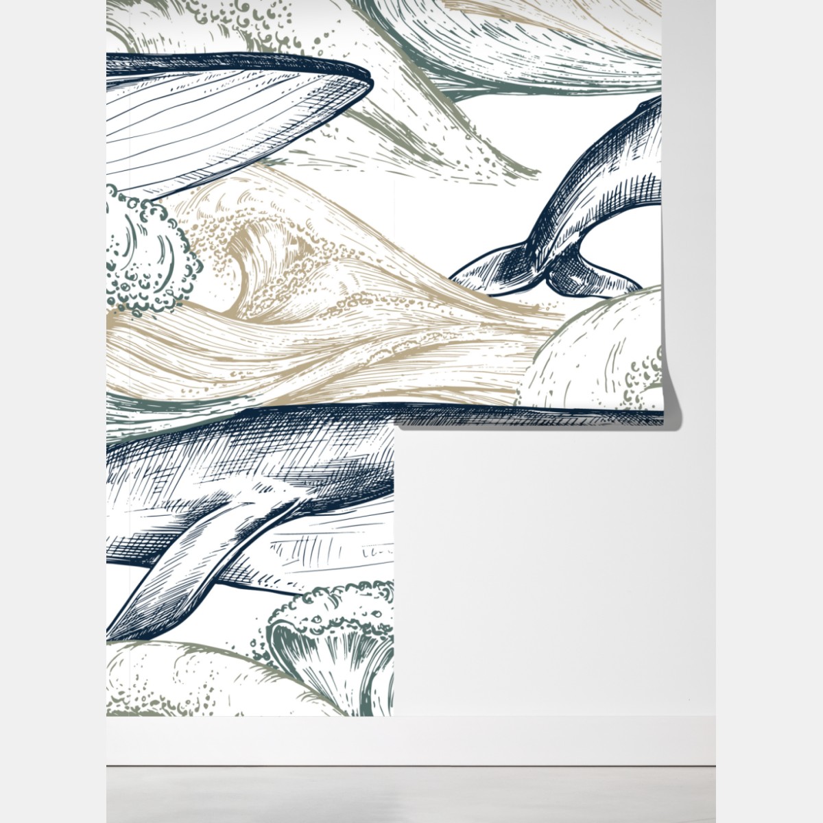 Fototapete handgezeichnete wale und ozeanwellen – Wallnifity® Fototapete handgezeichnete wale und ozeanwellen – Wallnifity®