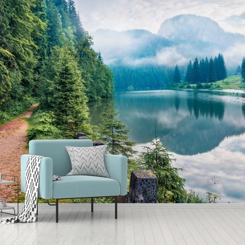 Wall mural misty morning at Lacu Rosu