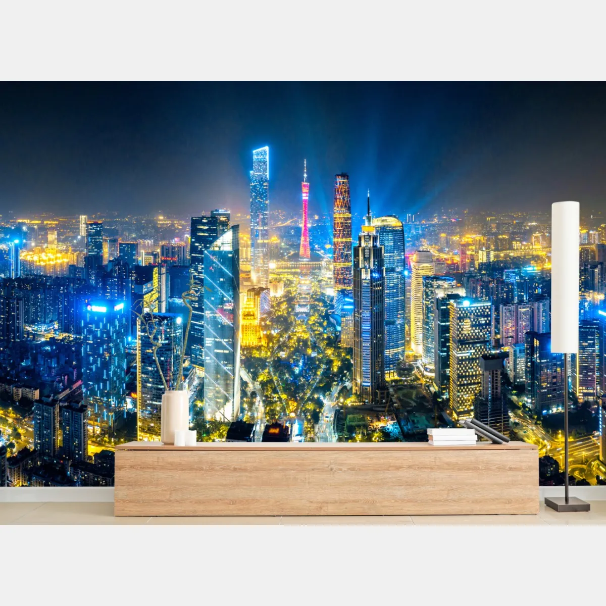 Fototapete nachtpanorama skyline Guangzhou – Wallnifity®
