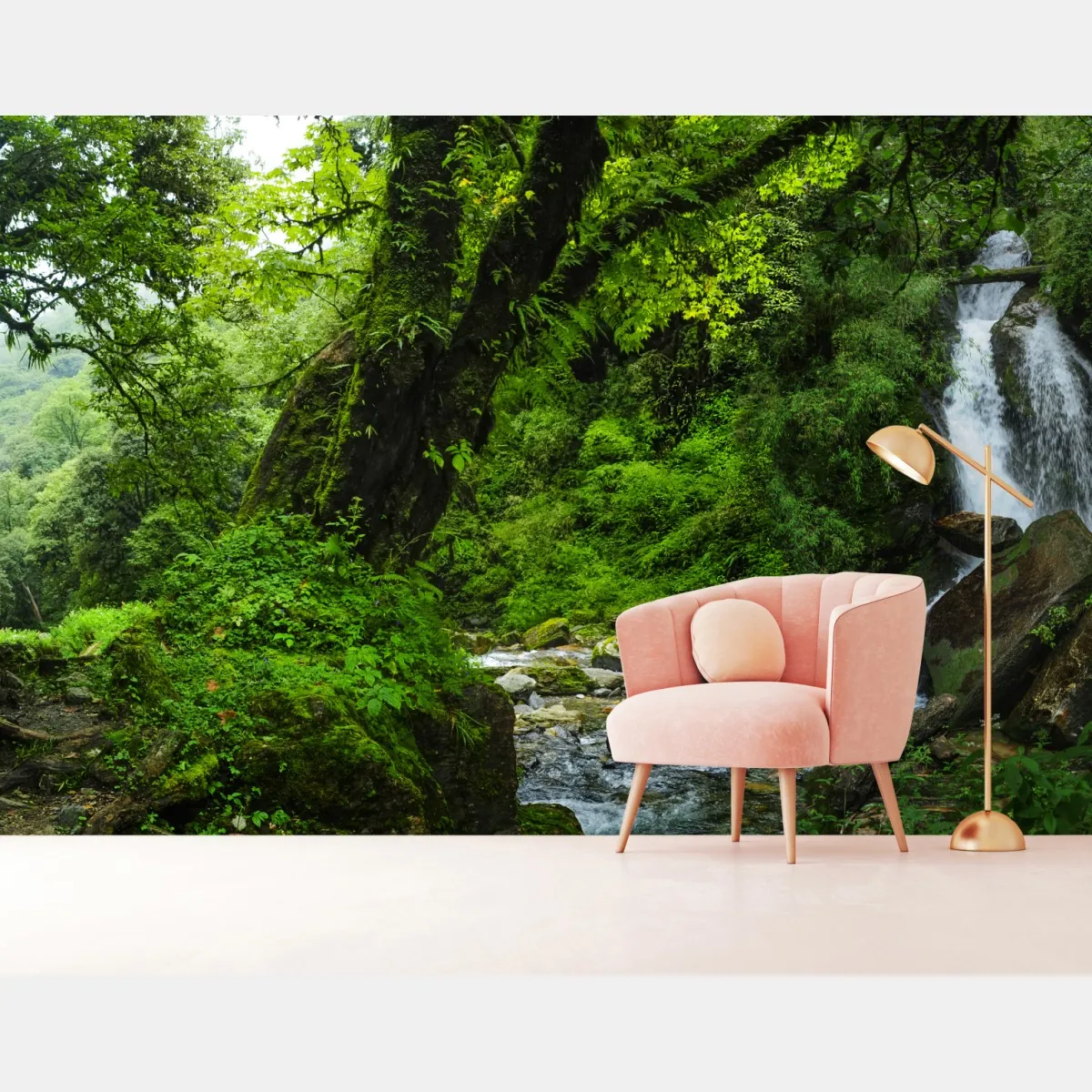 Fototapete üppiger grüner wasserfall im wald – Wallnifity®