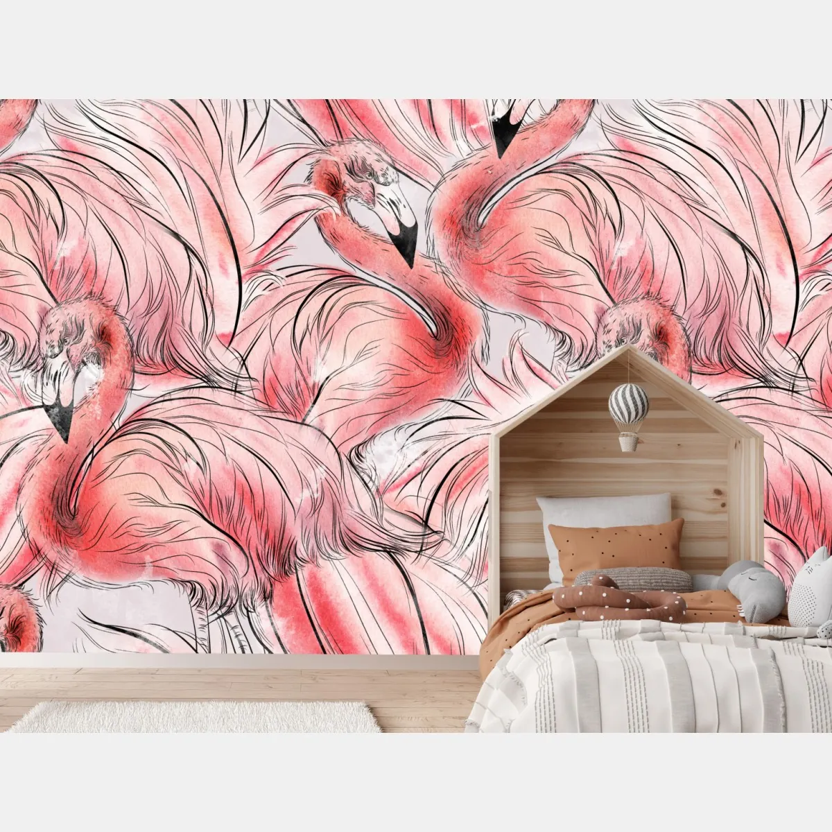 Fototapete aquarell flamingo nahtloses muster – Wallnifity®