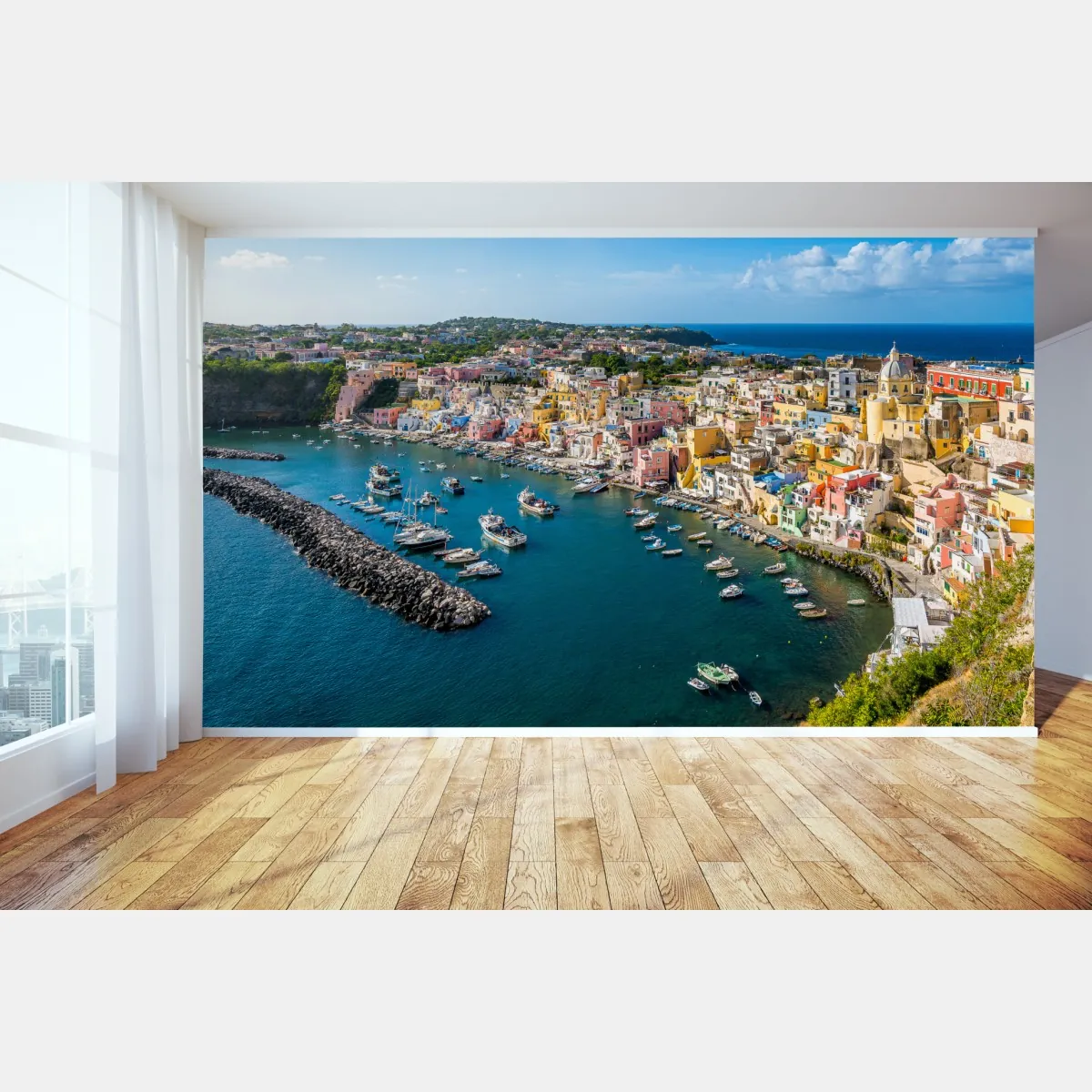 Fototapete bunte panoramaufnahme eines Mittelmeerhafens – Wallnifity®