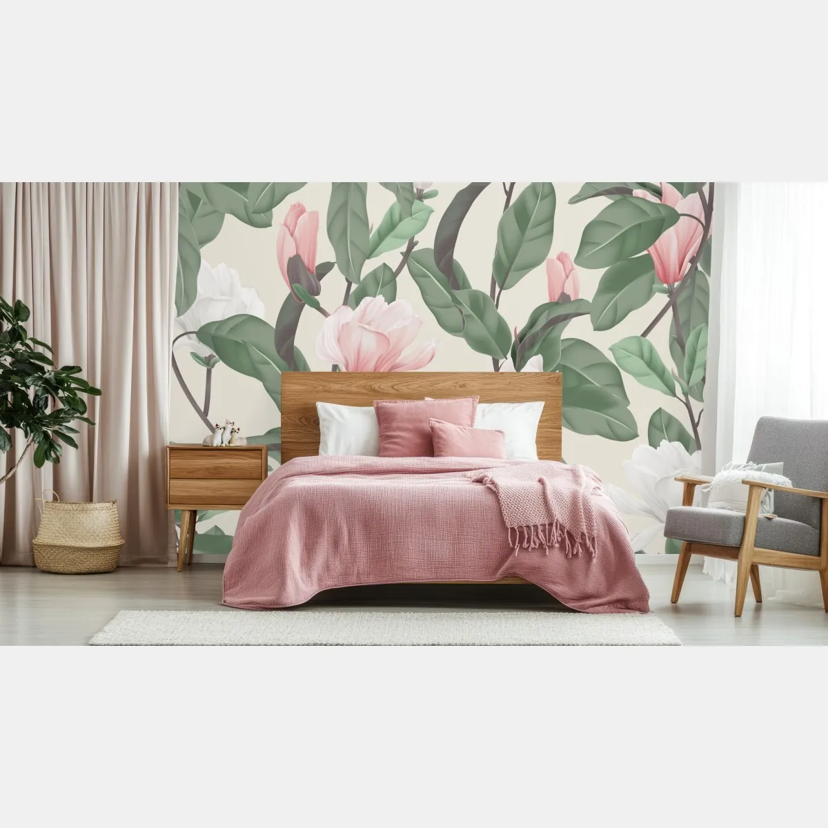 Fototapete pastell magnolienmuster – Wallnifity®